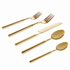 New Godinger Cubit Mirrored Gold 18/10 Stainless Steel 20 Piece Flatware Set, Service For 4