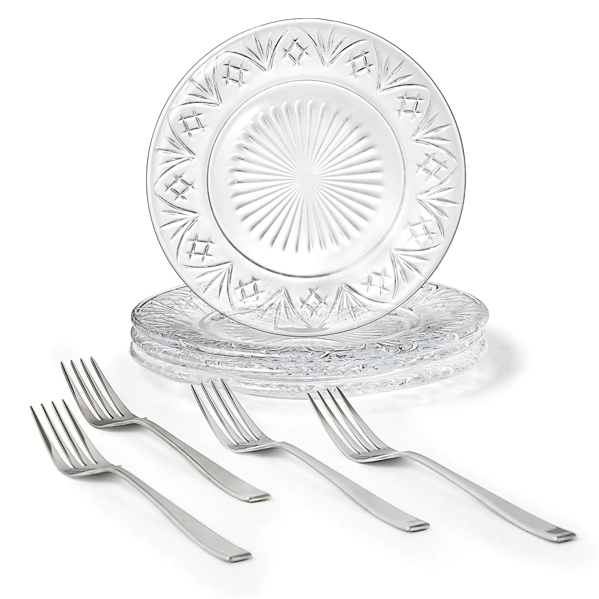 Hot Godinger Dublin Crystal Dessert Plate & Dessert Fork, Set of 8