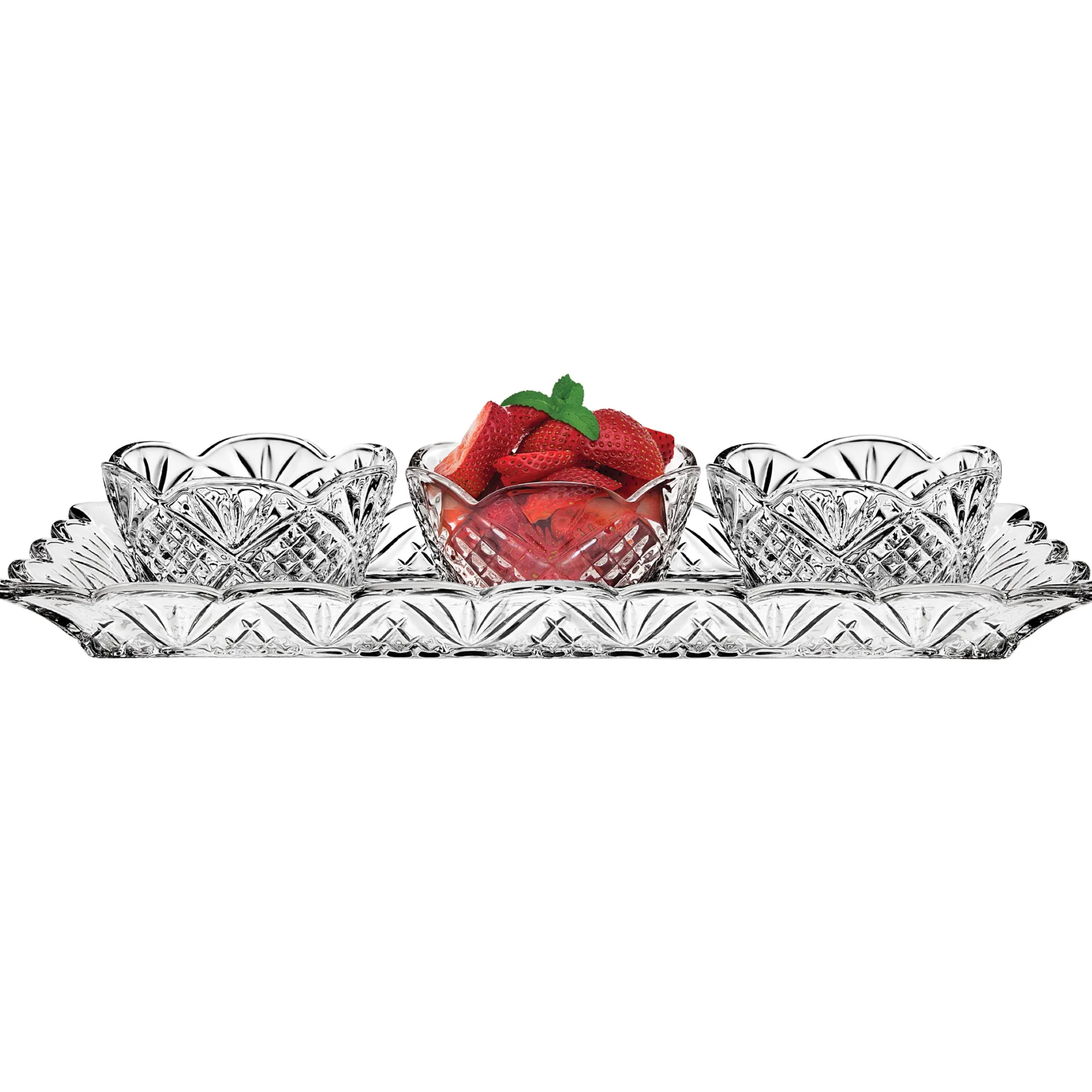 Sale Godinger Dublin Crystal 4 Piece Scalloped Appetizer Server Set