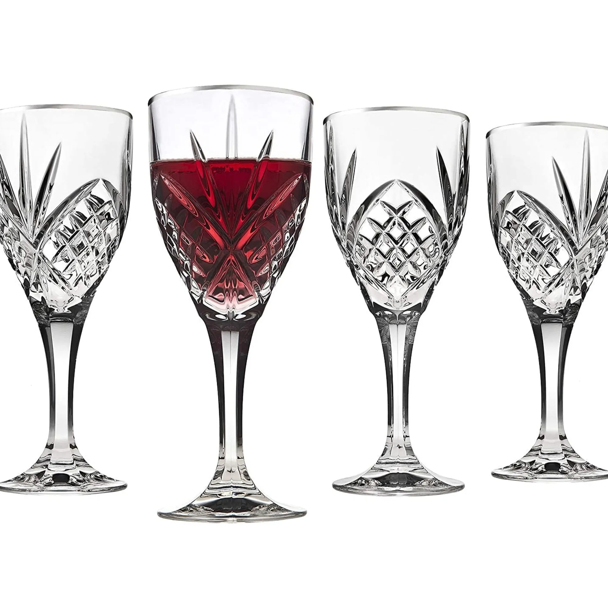 New Godinger Dublin Crystal Platinum Rim Goblet, Set of 4