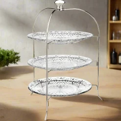Clearance Godinger Dublin Crystal Round Three Tier Serving Stand