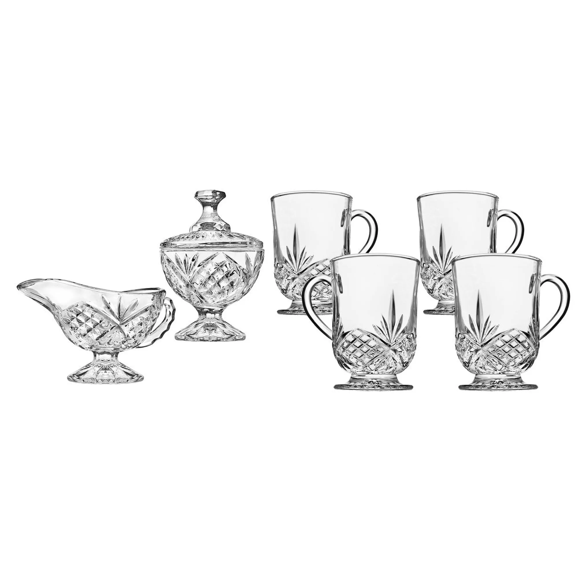 Online Godinger Dublin Crystal Sugar, Creamer, & Mugs Set of 6