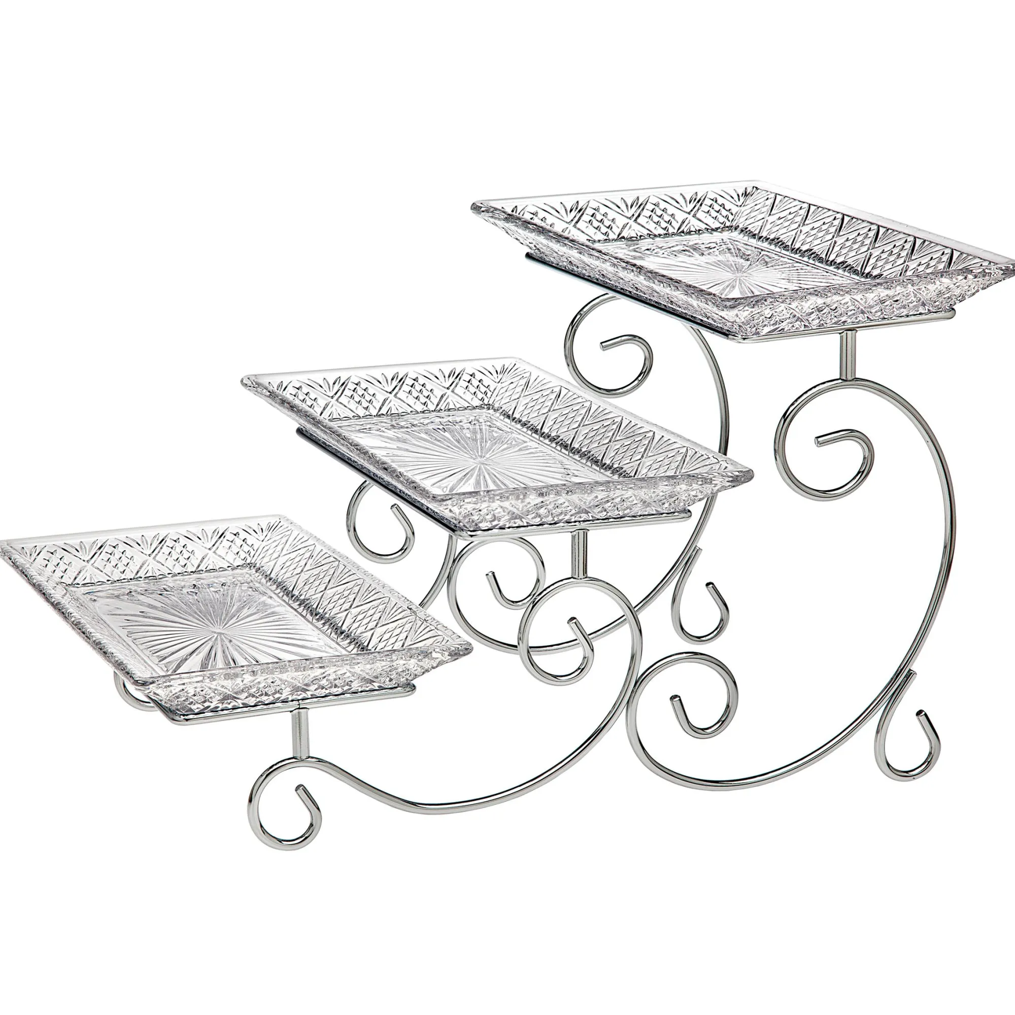 Clearance Godinger Dublin Crystal Three Tier Serving Stand