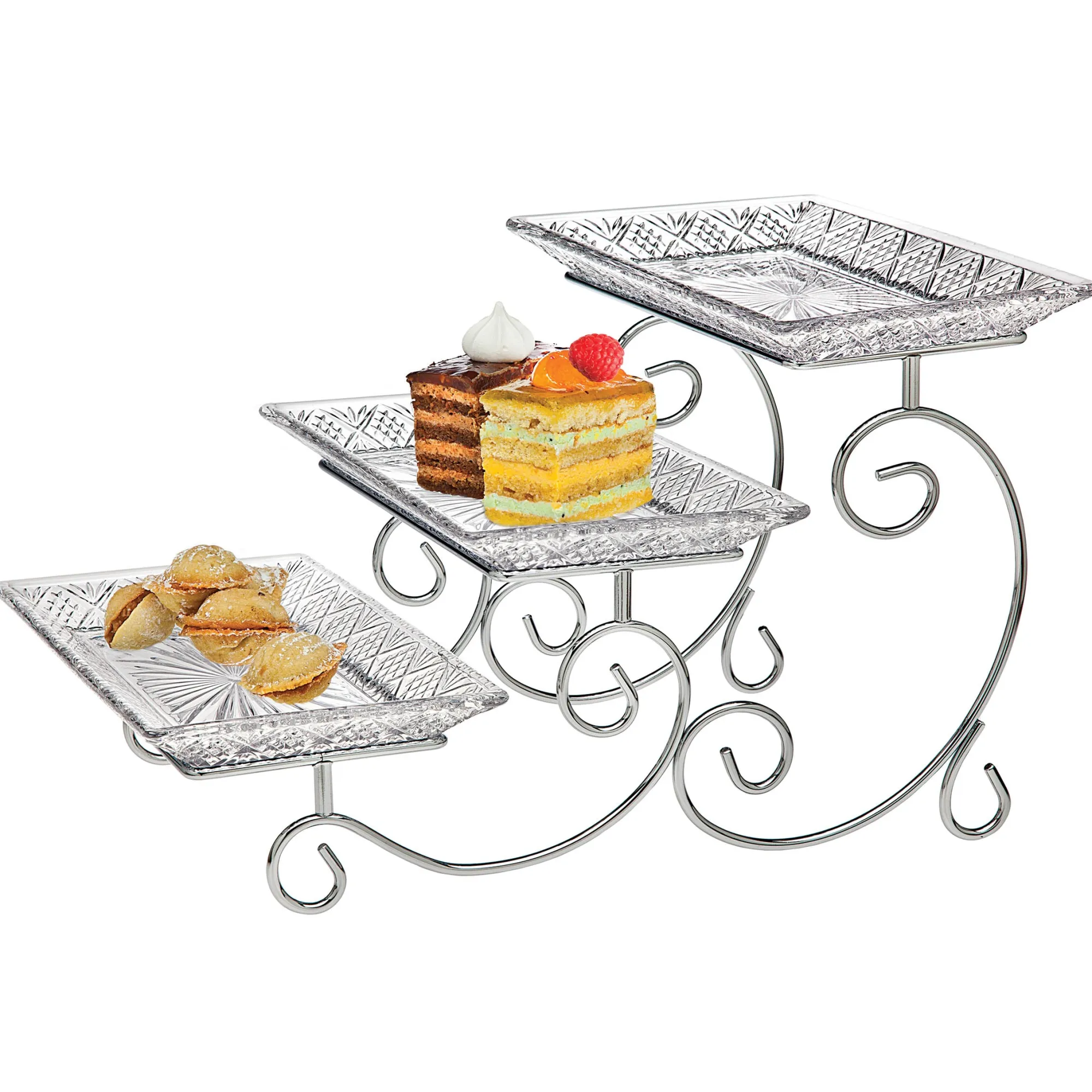 Clearance Godinger Dublin Crystal Three Tier Serving Stand