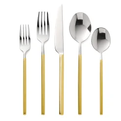 New Godinger Esagono Mirrored Gold 18/10 Stainless Steel 20 Piece Flatware Set, Service For 4