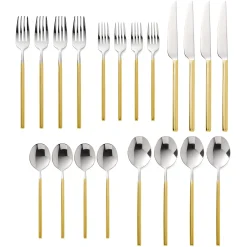 New Godinger Esagono Mirrored Gold 18/10 Stainless Steel 20 Piece Flatware Set, Service For 4