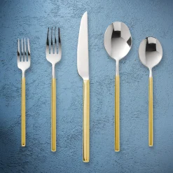 New Godinger Esagono Mirrored Gold 18/10 Stainless Steel 20 Piece Flatware Set, Service For 4