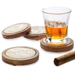 Sale Godinger Floral Porcelain & Wood Coaster Set