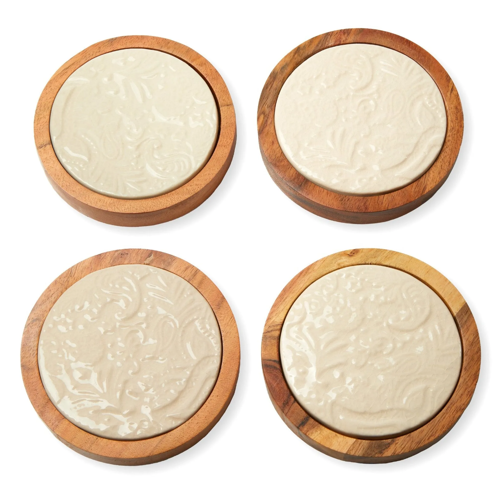 Sale Godinger Floral Porcelain & Wood Coaster Set