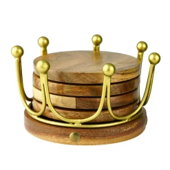 New Godinger Gold Crown Coaster Set