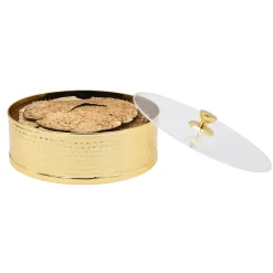 New Godinger Hammered Gold Stainless Matzah Storage