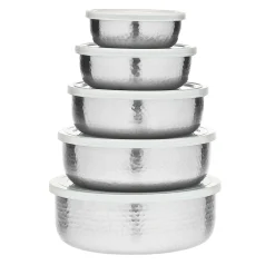 New Godinger Hammered Stainless 5 Piece Storage Bowl Set