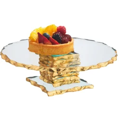 New Godinger Harper Gold Edge Small Footed Cake Stand