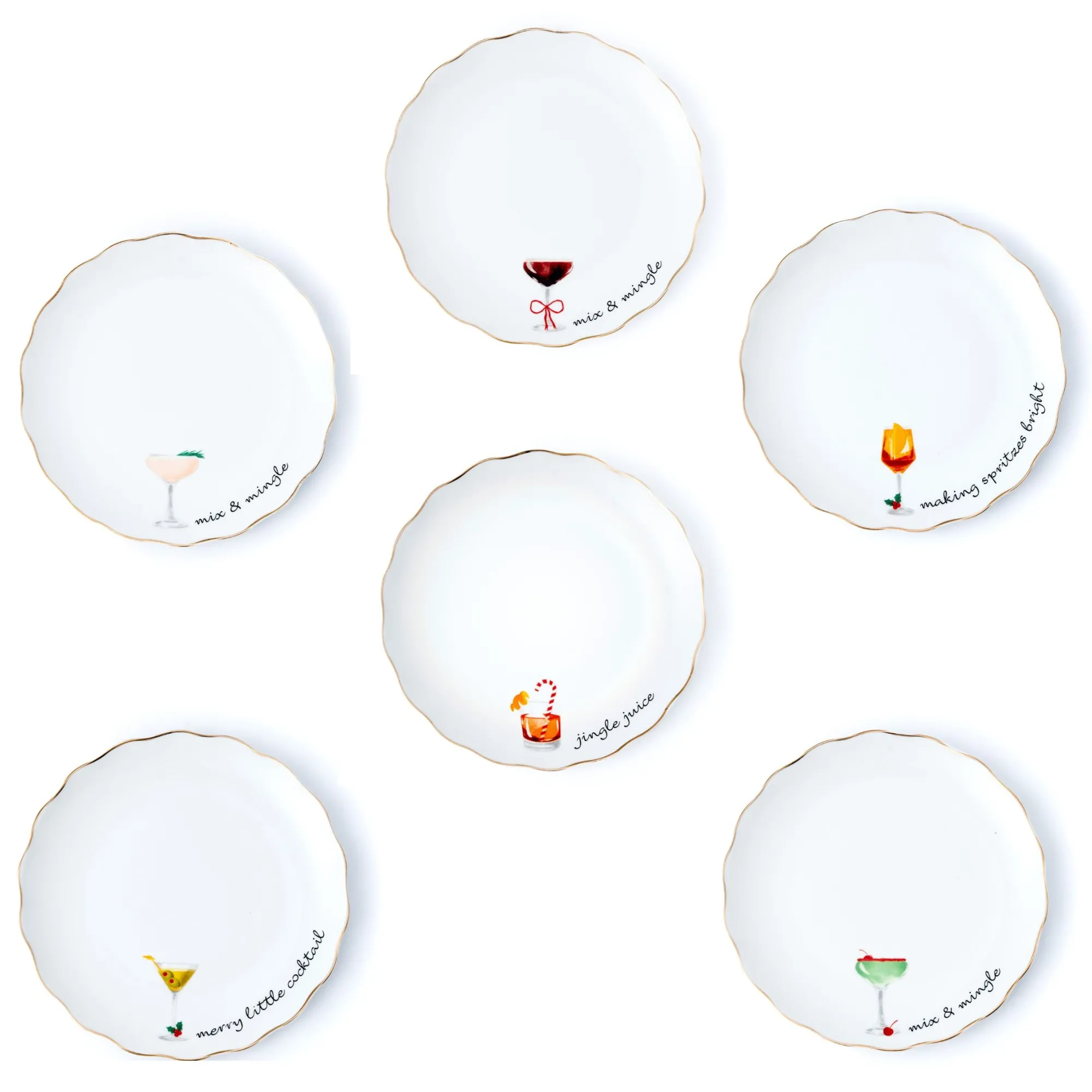 Sale Godinger Holiday Cheers Gold Rim Appetizer Plate, Set of 6