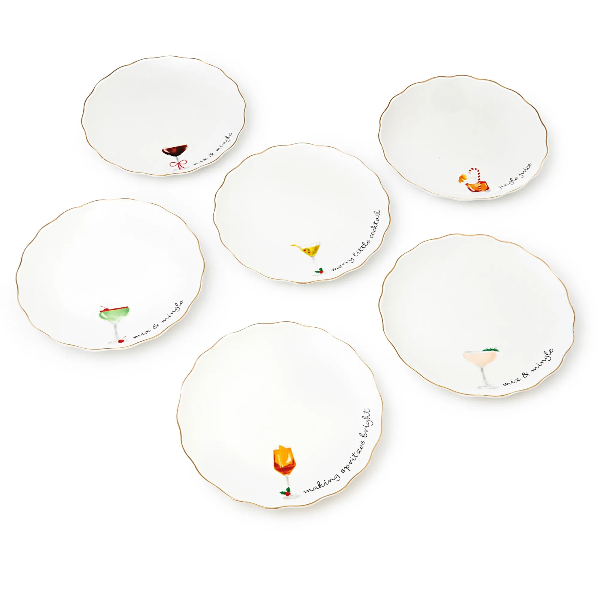 Sale Godinger Holiday Cheers Gold Rim Appetizer Plate, Set of 6