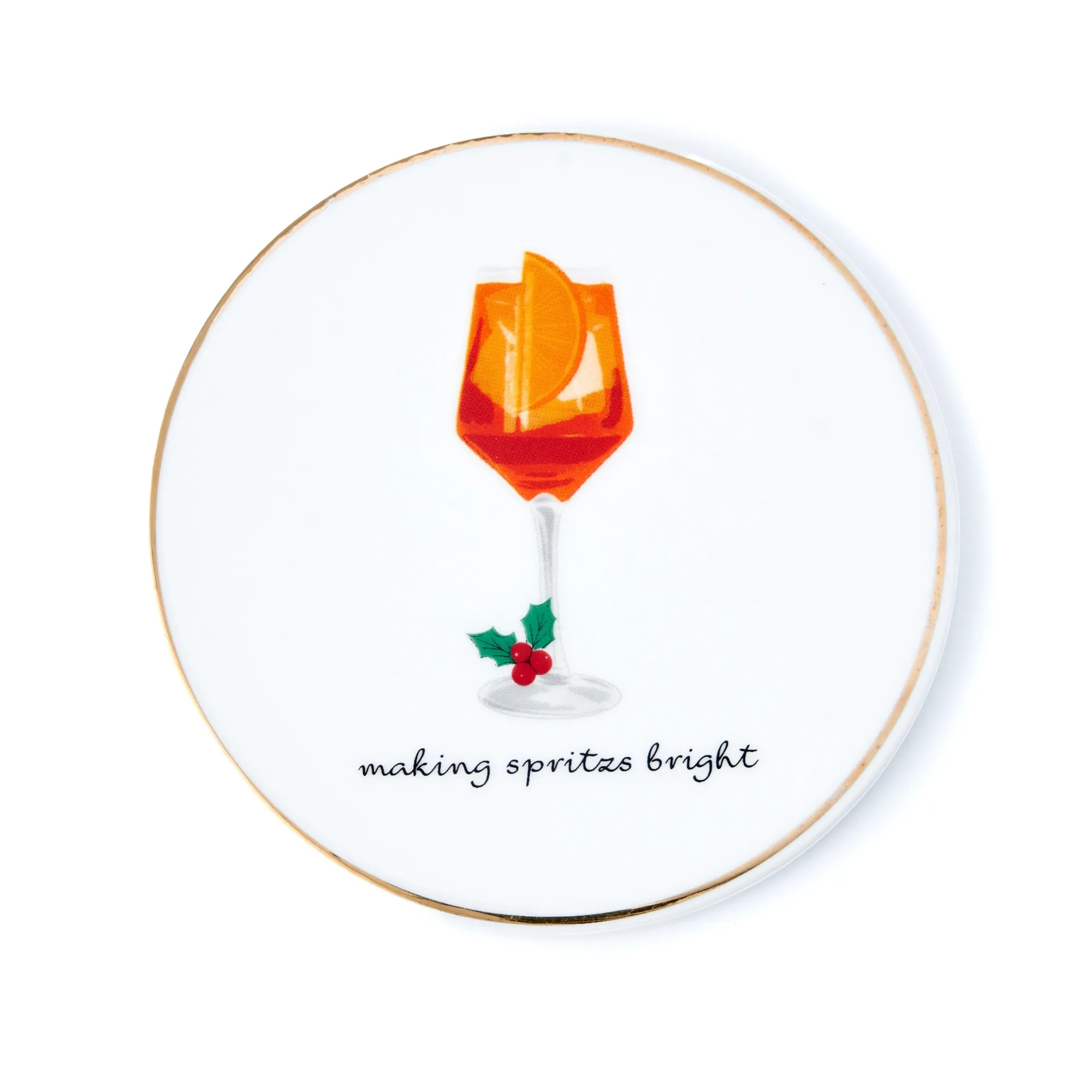 New Godinger Holiday Cheers Gold Rim Coaster Set