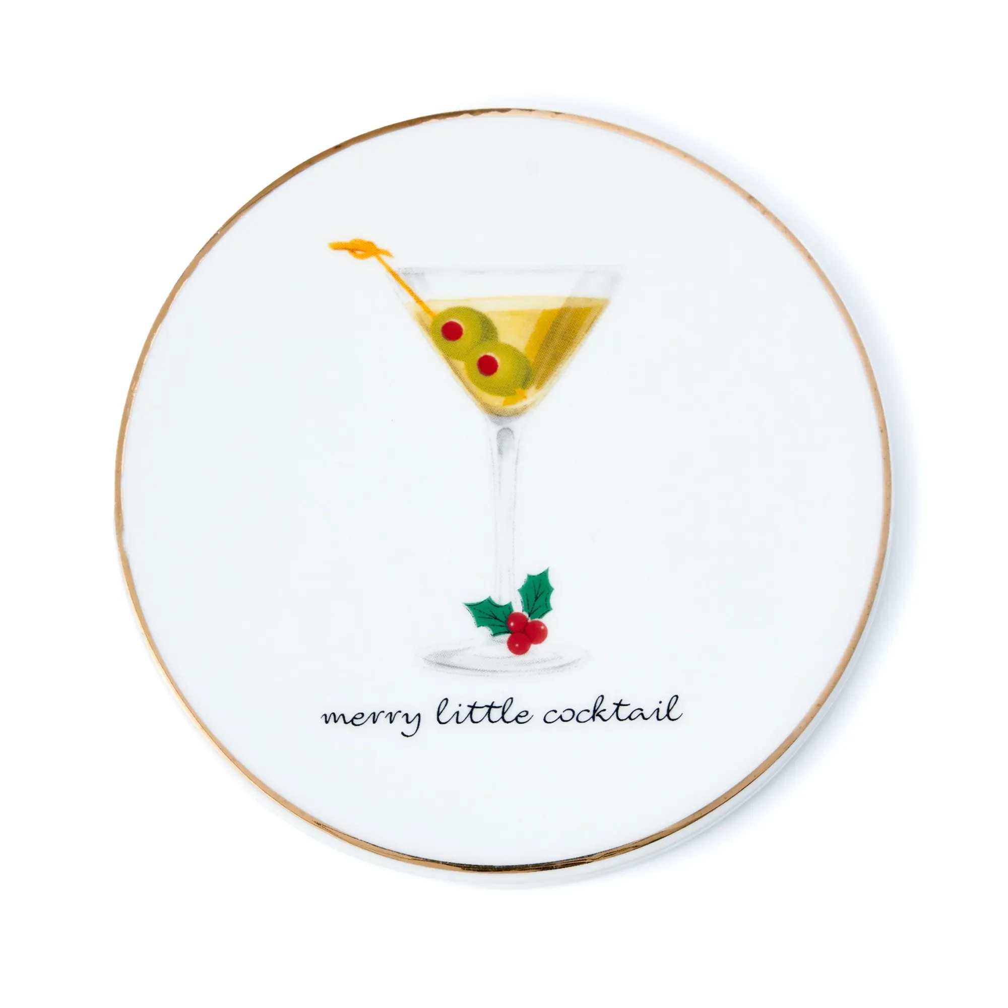 New Godinger Holiday Cheers Gold Rim Coaster Set