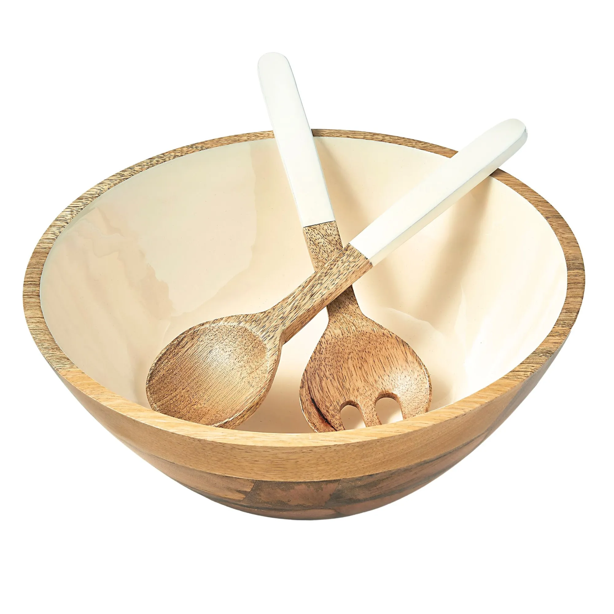 Hot Godinger Huck Wood & Enamel Salad Server Set