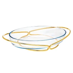Hot Godinger Infinity Gold Oval Glass Serving Bowl