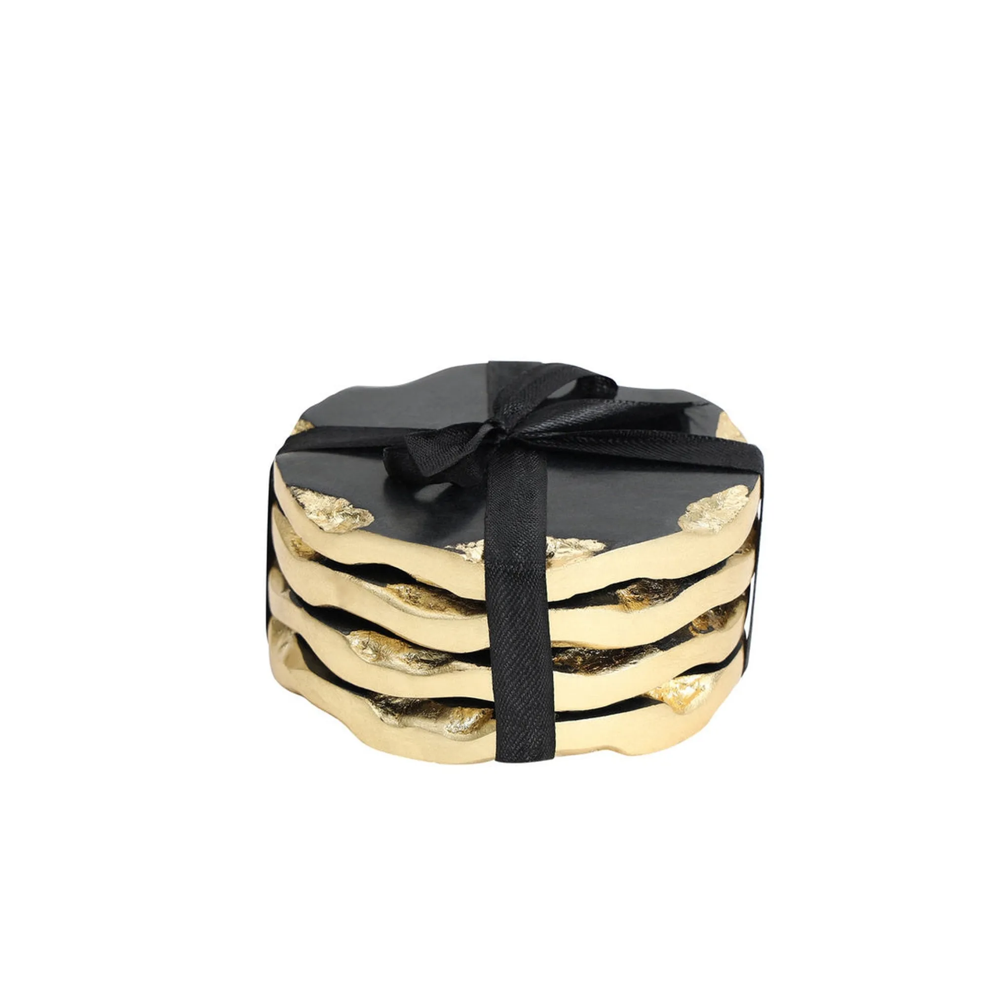 Best Godinger Lavi Black Marble Gold Organic Edge Coaster Set