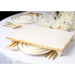 Godinger Lavi White Marble Gold Organic Edge Raised Challah Board
