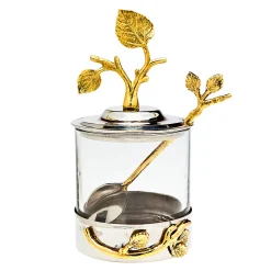 Hot Godinger Leaf Jam Jar with Spoon
