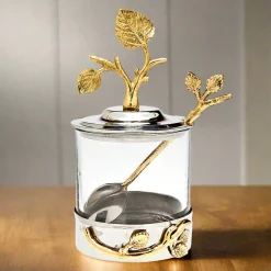Hot Godinger Leaf Jam Jar with Spoon