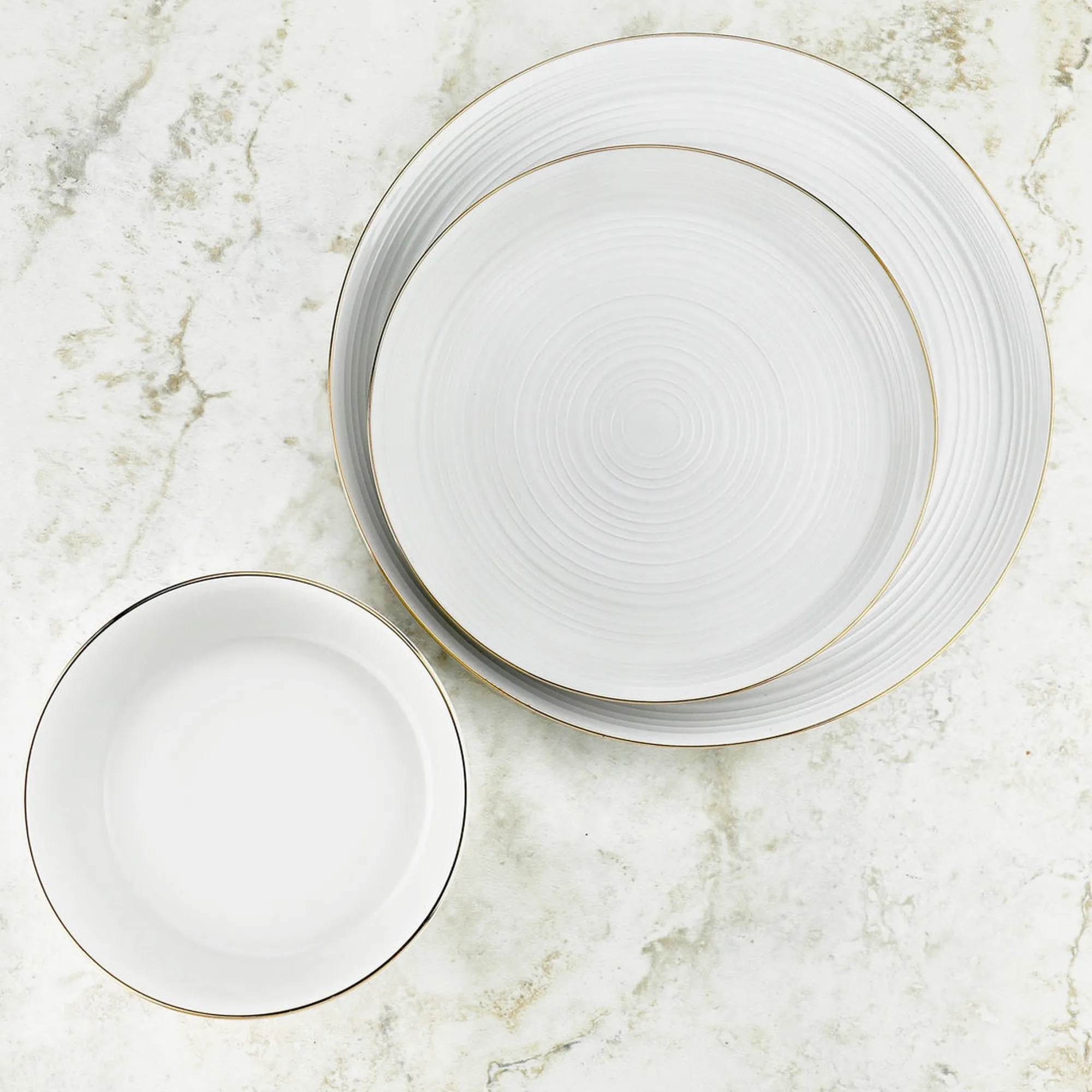 Godinger Linear Porcelain Gold Rim 12 Piece Dinnerware Set, Service For 4