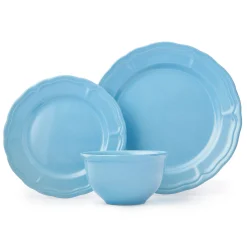 New Godinger Madison Blue Stoneware 12 Piece Dinnerware Set, Service for 4