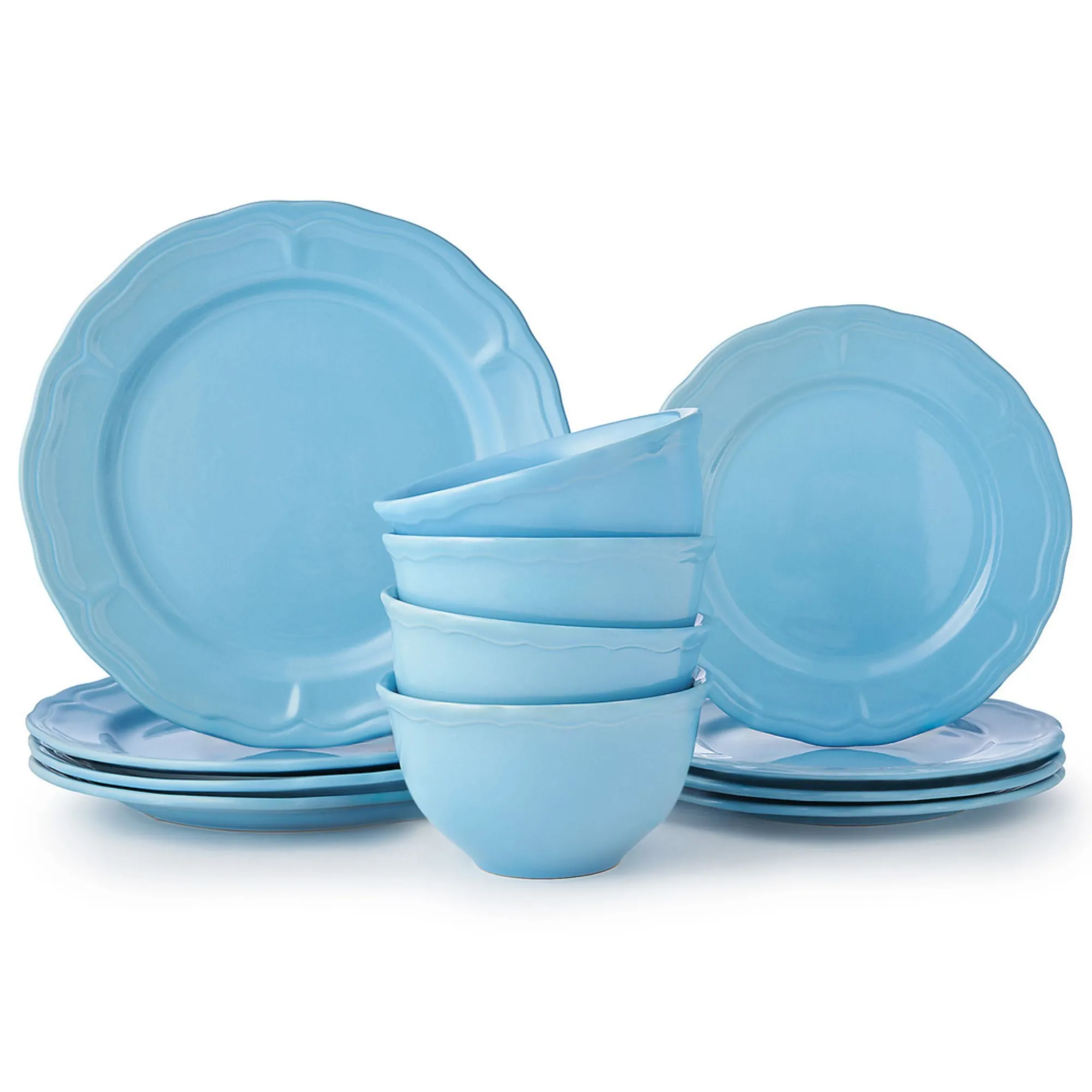 New Godinger Madison Blue Stoneware 12 Piece Dinnerware Set, Service for 4