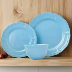 New Godinger Madison Blue Stoneware 12 Piece Dinnerware Set, Service for 4
