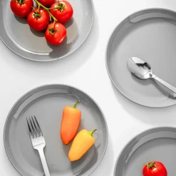 New Godinger Marbella Grey Stacking Melamine Dinner Plate, Set of 4