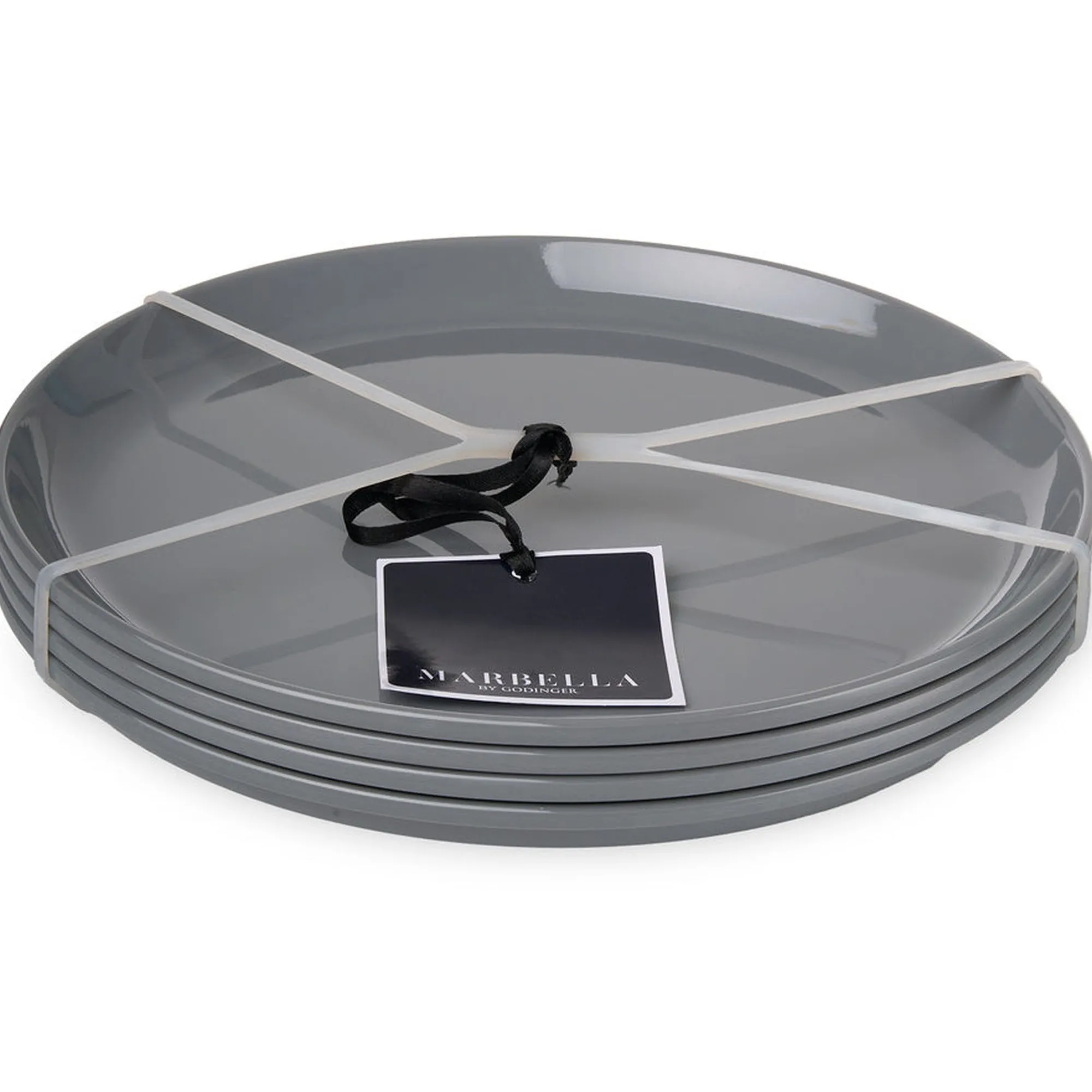 New Godinger Marbella Grey Stacking Melamine Dinner Plate, Set of 4
