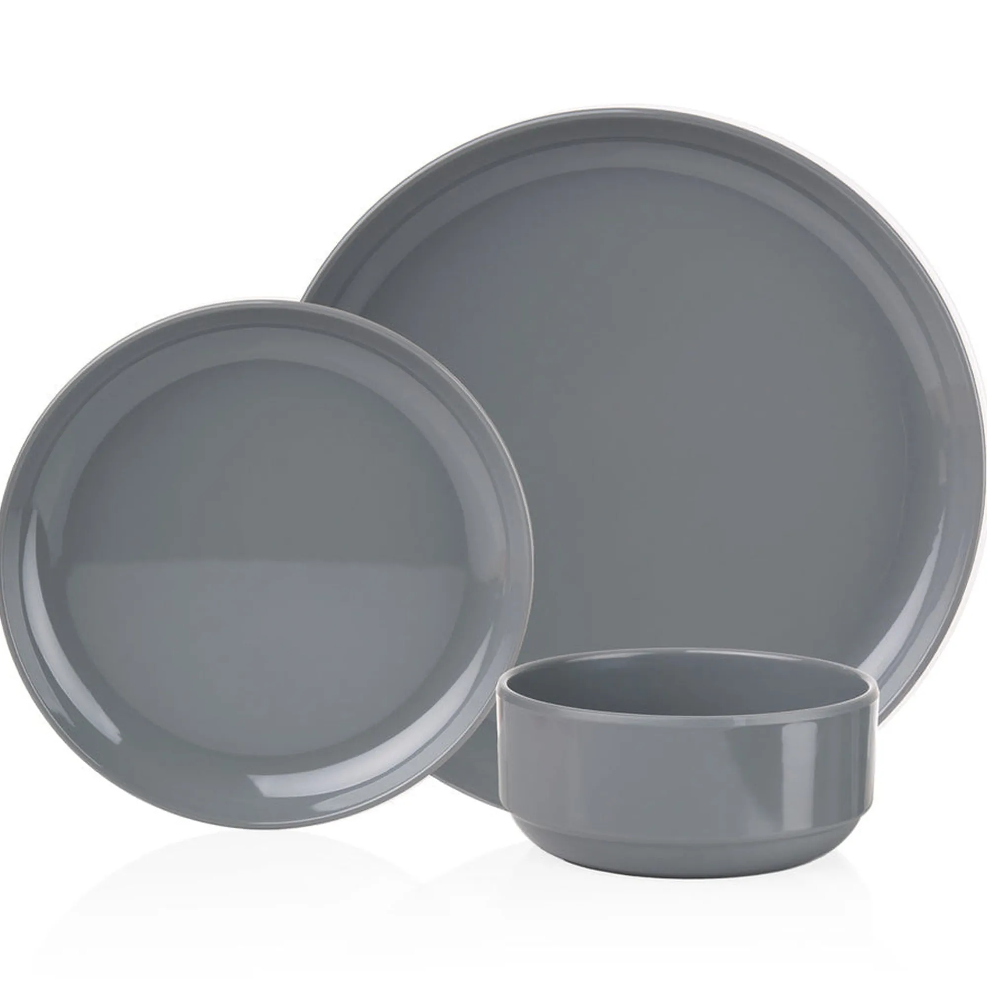 New Godinger Marbella Grey Stacking Melamine Dinner Plate, Set of 4