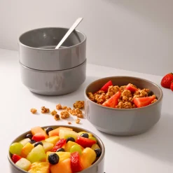New Godinger Marbella Grey Stacking Melamine Cereal Bowl, Set of 4