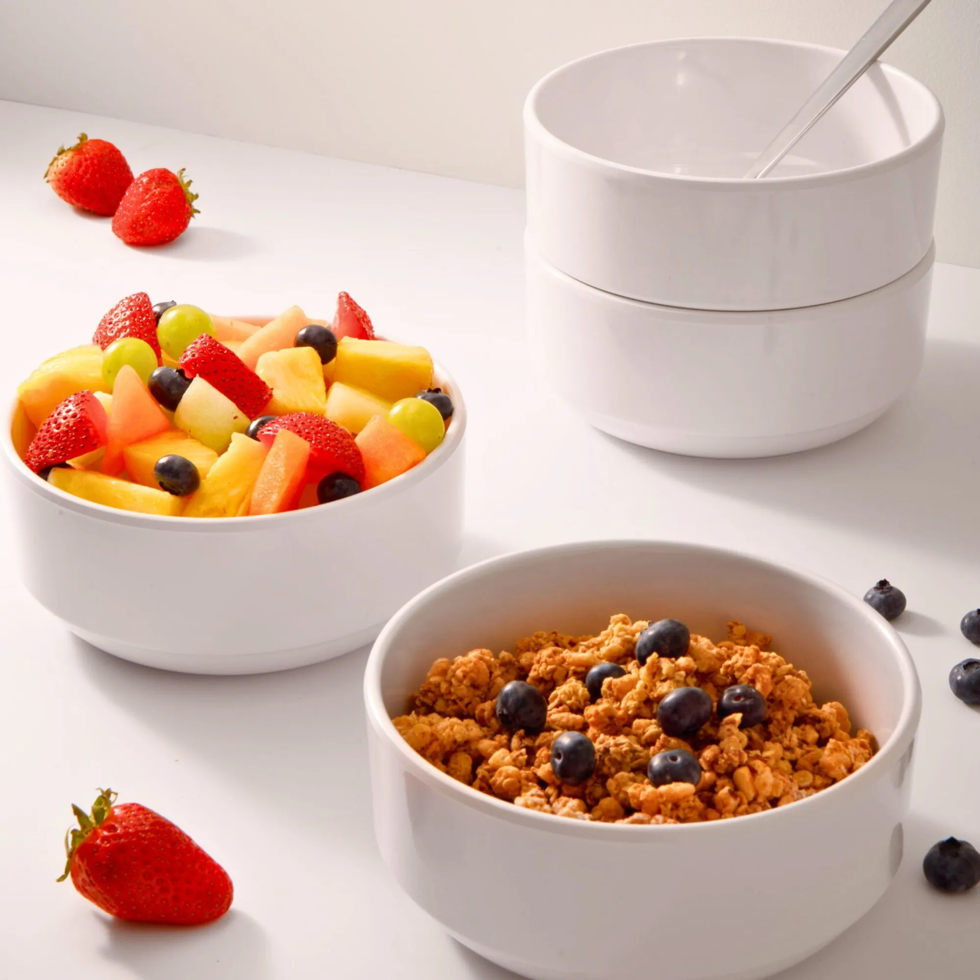 Godinger Marbella White Stacking Melamine Cereal Bowl, Set of 4