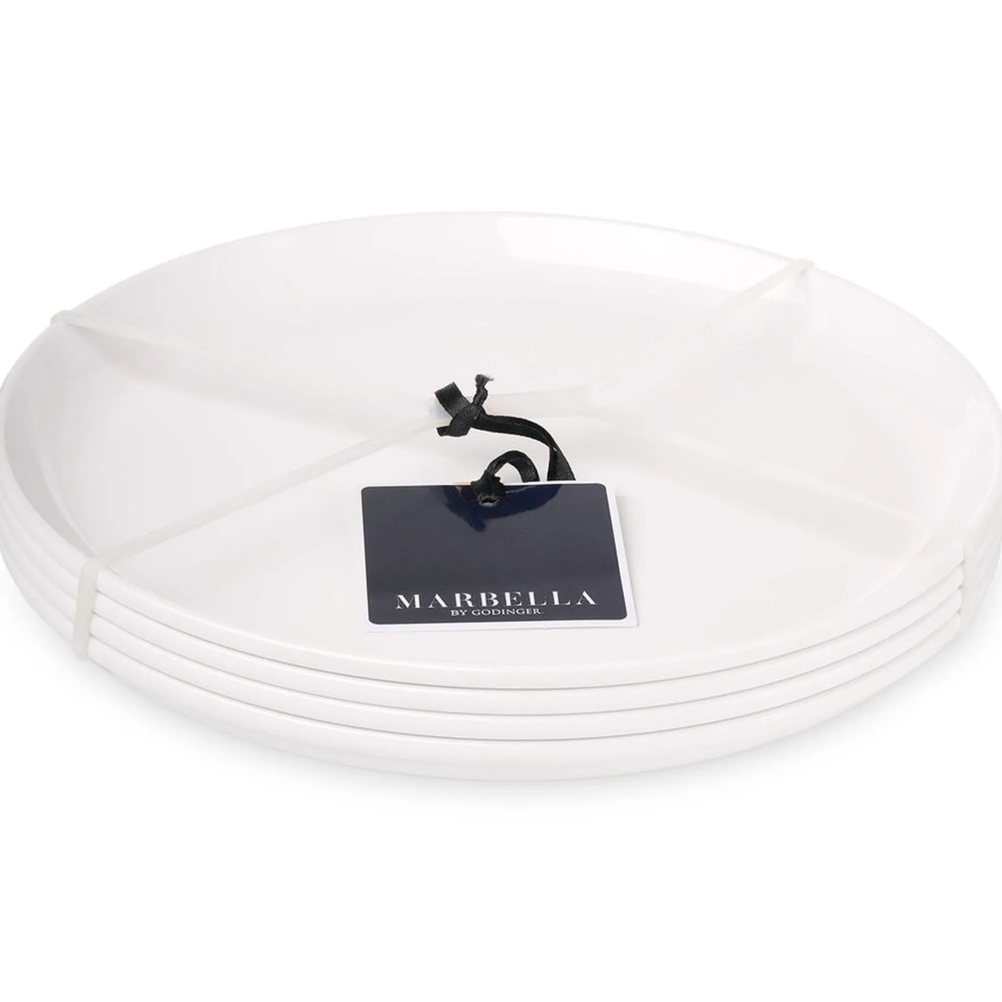 New Godinger Marbella White Stacking Melamine Dinner Plate, Set of 4