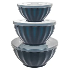 Discount Godinger Navy Fluted 3 Piece Storage Bowl Set