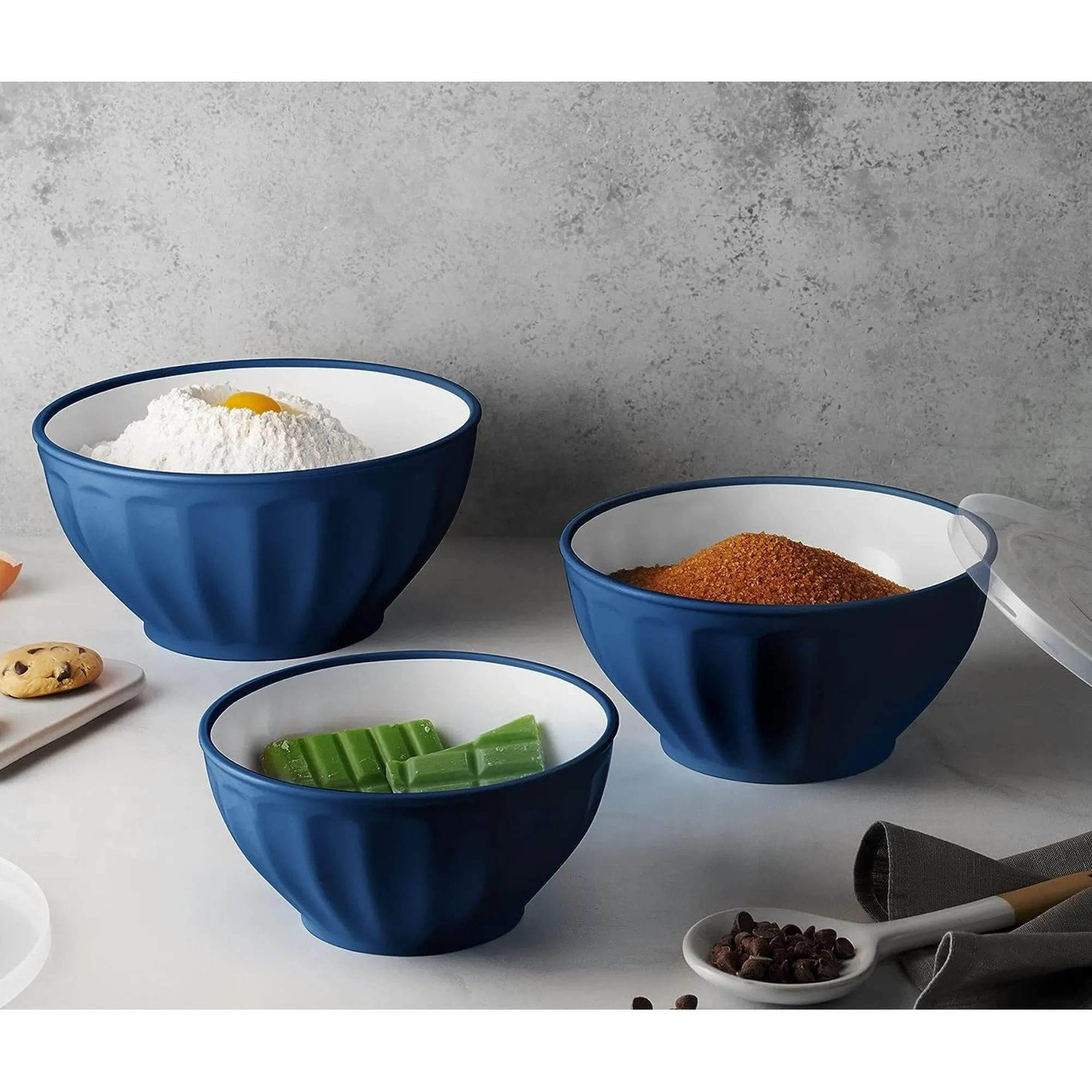 Discount Godinger Navy Fluted 3 Piece Storage Bowl Set