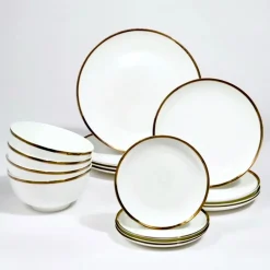 Outlet Godinger Nola Bone China Gold Rim 16 Piece Dinnerware Set, Service for 4