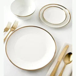 Outlet Godinger Nola Bone China Gold Rim 16 Piece Dinnerware Set, Service for 4