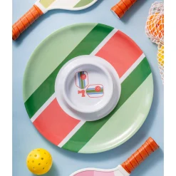 New Godinger Pickle Ball Striped Melamine Chip-n-Dip