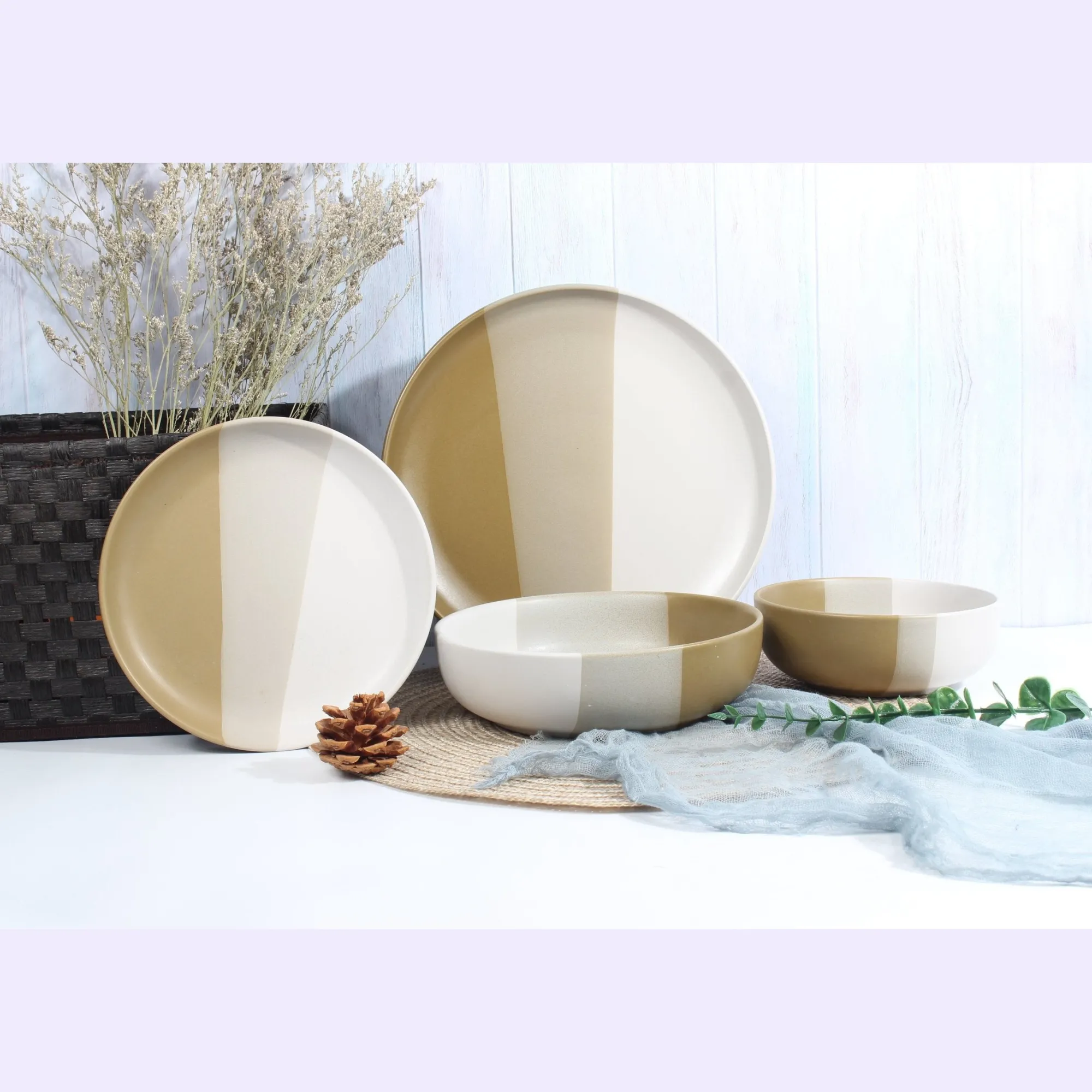 Sale Godinger Piermont Natural 16 Piece Dinnerware Set, Service For 4