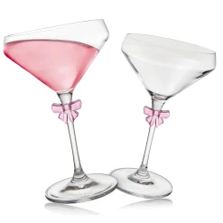 New Godinger Pink Bow Coupe, Set of 2