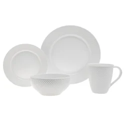 Sale Godinger Pique Plain Porcelain 16 Piece Dinnerware Set, Service for 4