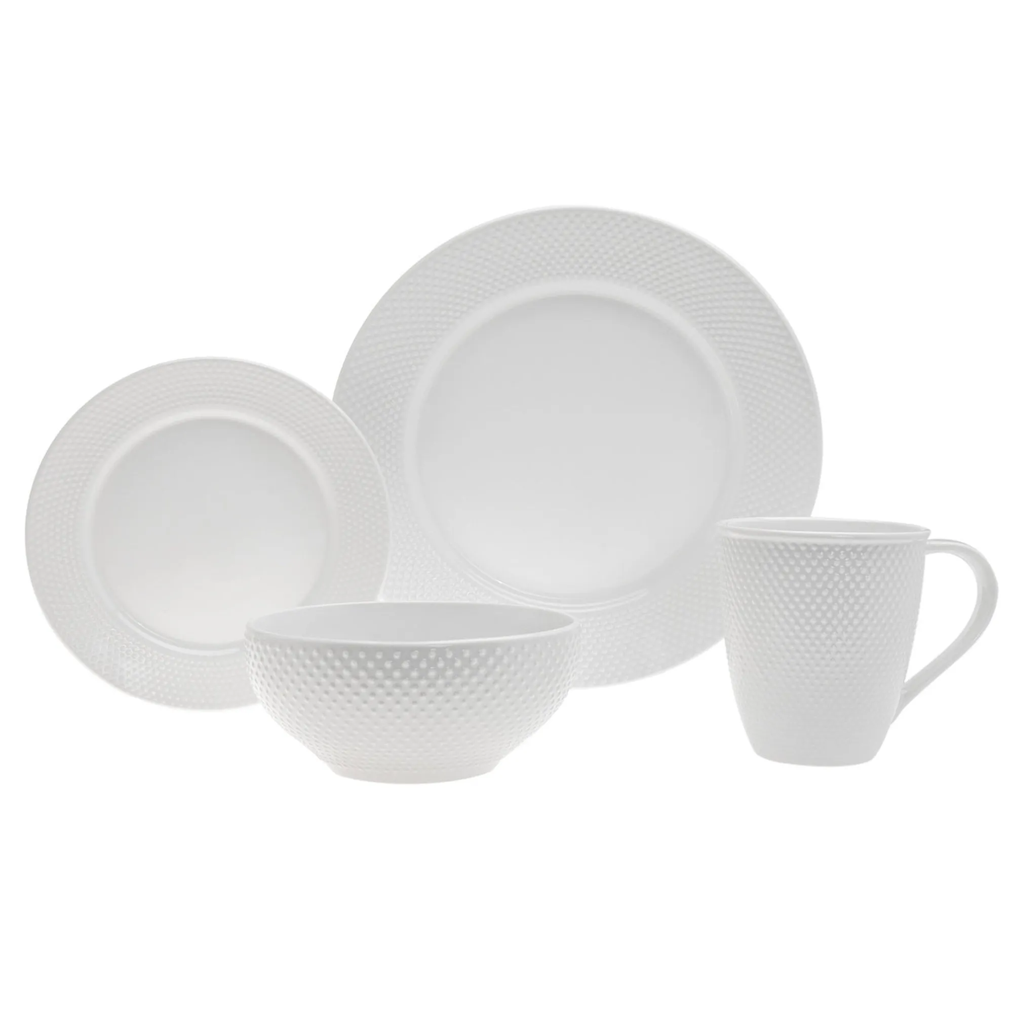 Sale Godinger Pique Plain Porcelain 16 Piece Dinnerware Set, Service for 4