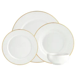 Discount Godinger Pique Porcelain Gold Rim 16 Piece Dinnerware Set, Service For 4