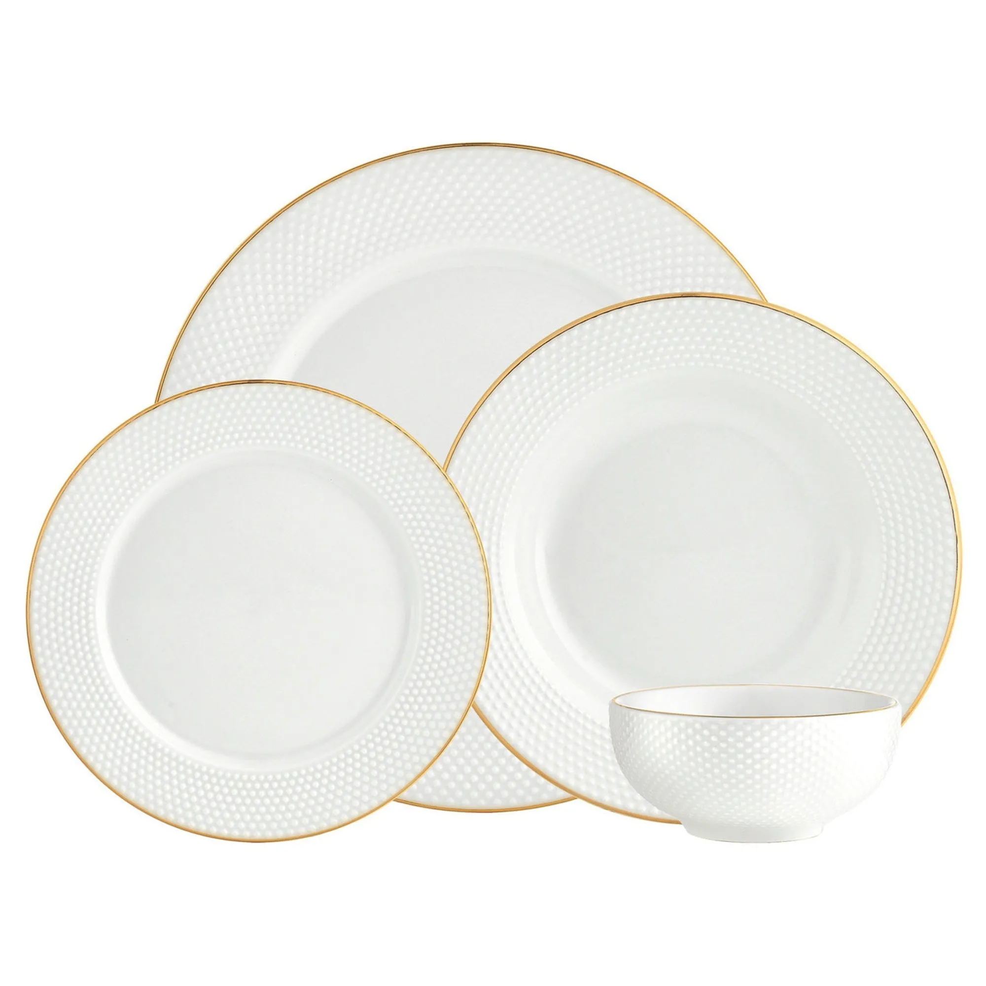Discount Godinger Pique Porcelain Gold Rim 16 Piece Dinnerware Set, Service For 4