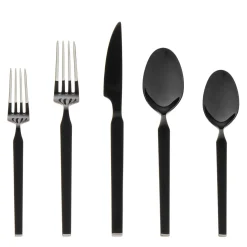Best Godinger Podium Mirrored Black 18/10 Stainless Steel 20 Piece Flatware Set, Service For 4