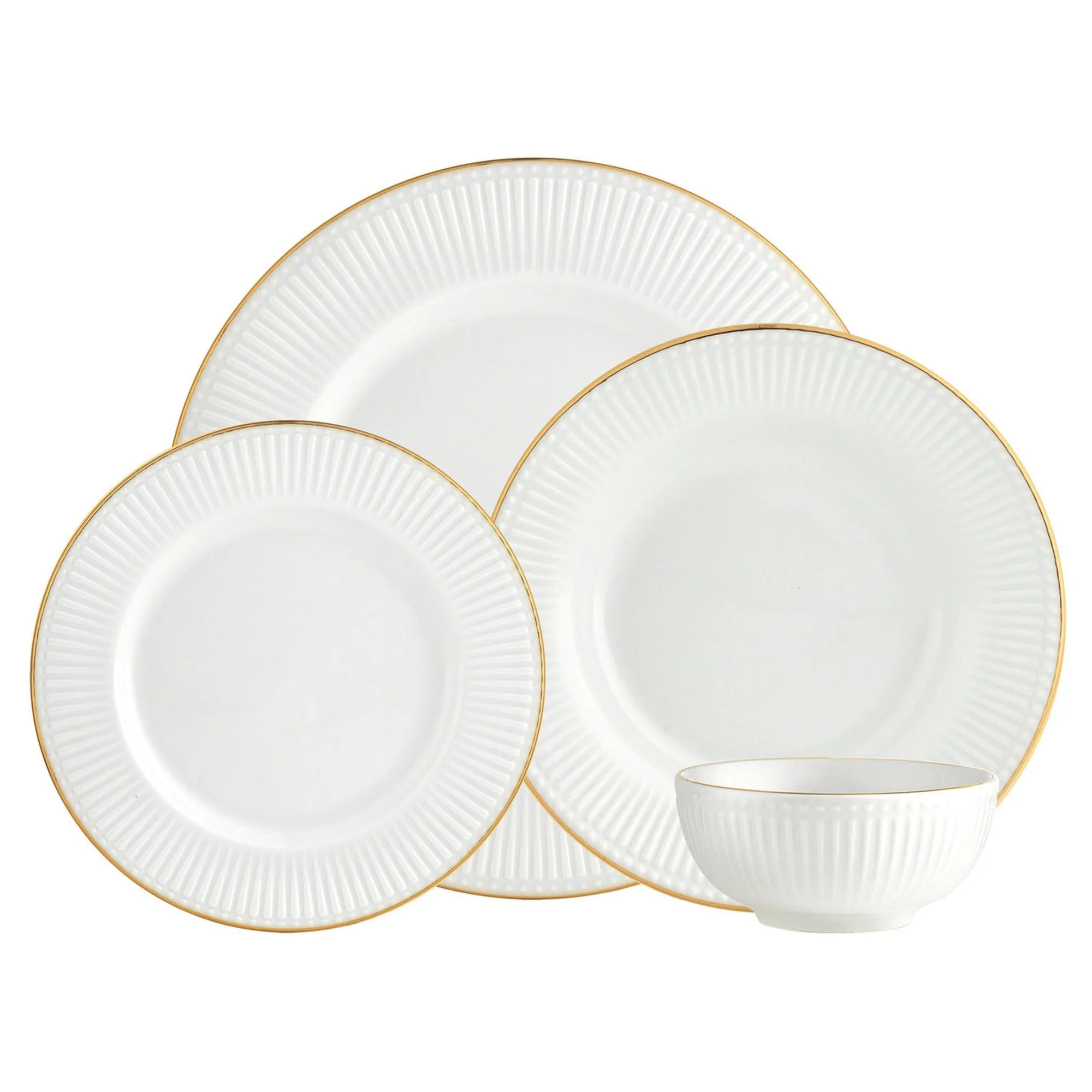 Clearance Godinger Republique Porcelain Gold Rim 16 Piece Dinnerware Set, Service For 4
